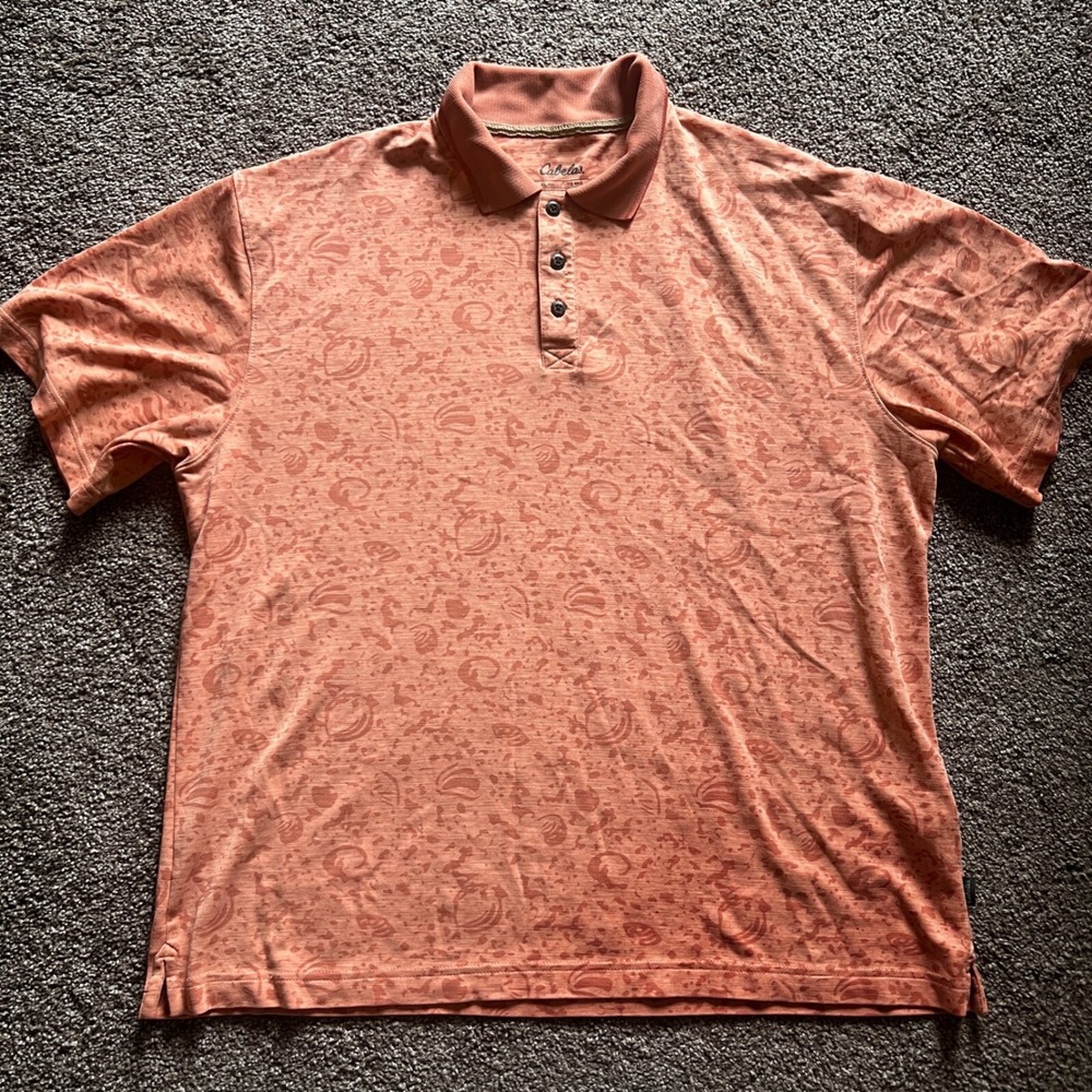 Cabela's Polo Shirt Shells Patterned Golf‎ Casual Short Sleeve XL 0243